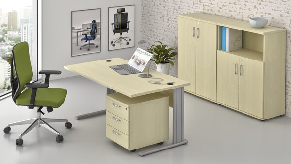 NABYTEK-DESIGNOVY.CZ - Kompletní kancelář pro 1 pracovníka KOMFORT – kovová podnož, javor – ZEP 1.6 12