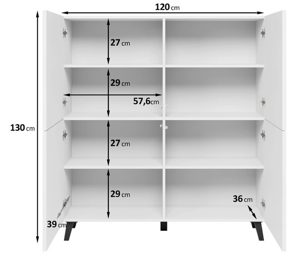 VYSOKÁ KOMODA, černá, 120/128/39 cm P & B - Online Only komody, Online Only
