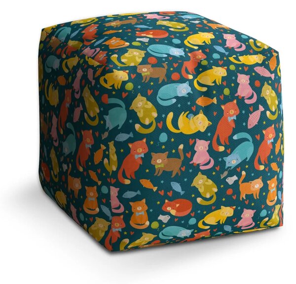 Sablio Taburet Cube Kočky s rybkami - 40x40x40 cm