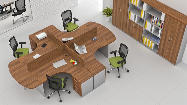 NABYTEK-DESIGNOVY.CZ - Rohová kancelář pro 4 pracovníky KOMFORT – velká sestava, ořech/šedá – ZE 4.12P 19