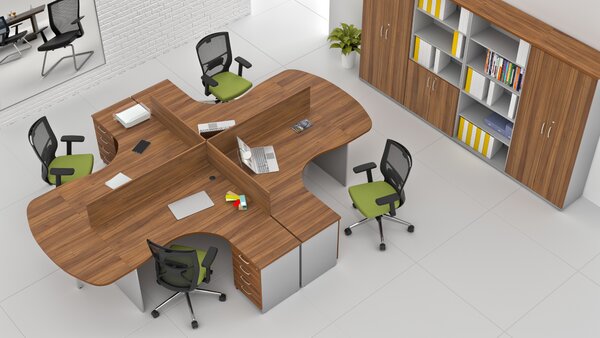 NABYTEK-DESIGNOVY.CZ - Rohová kancelář pro 4 pracovníky KOMFORT – velká sestava, ořech/šedá – ZE 4.12P 19