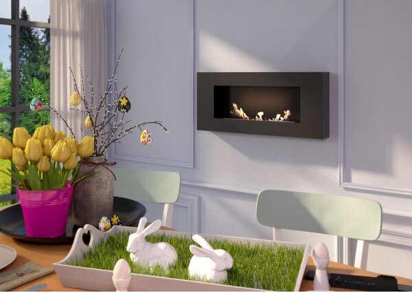 Kratki DELTA/FLAT/TUV - Nástěnný BIO krb DELTA/FLAT 40x90 cm 1,5kW černá