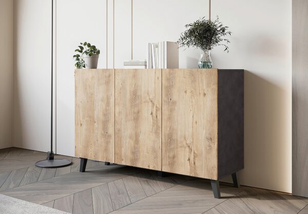 ŠIROKÁ KOMODA, antracitová, barvy dubu košíčkatého, 120/76/39 cm P & B - Online Only komody, Online Only