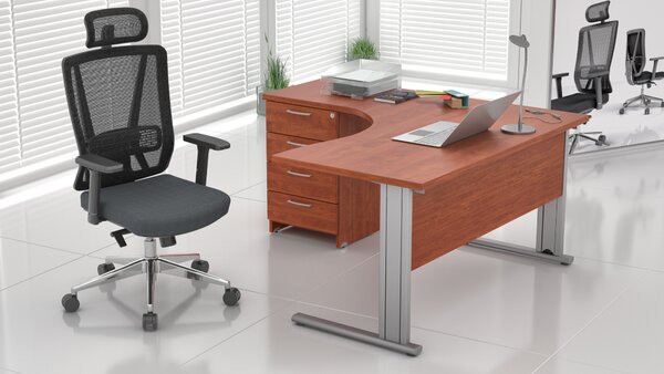NABYTEK-DESIGNOVY.CZ - Rohové pracovní místo KOMFORT – kovová podnož + kontejner, calvados – ZEP 1.8 03