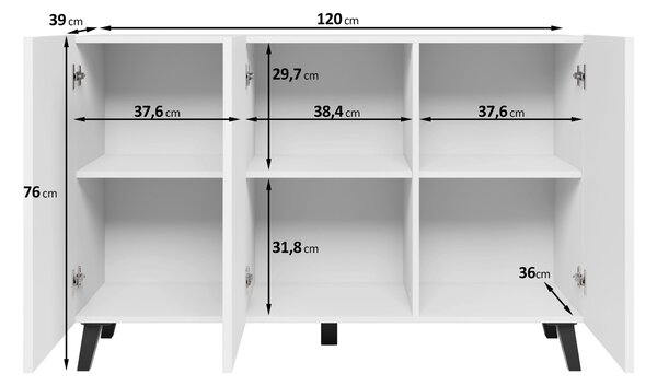ŠIROKÁ KOMODA, bílá, 120/76/39 cm P & B - Online Only komody, Online Only