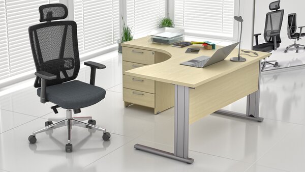 NABYTEK-DESIGNOVY.CZ - Rohové pracovní místo KOMFORT – kovová podnož + kontejner, javor – ZEP 1.8 12