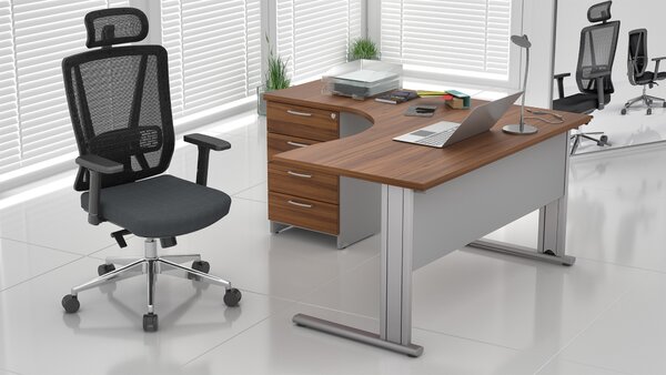 NABYTEK-DESIGNOVY.CZ - Rohové pracovní místo KOMFORT – kovová podnož + kontejner, ořech/šedá – ZEP 1.8 19