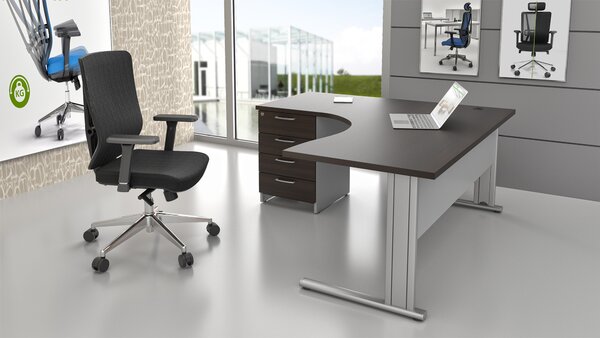 NABYTEK-DESIGNOVY.CZ - Rohové pracovní místo KOMFORT 1.14 – kovová podnož, kaštan/šedá – ZEP 1.14 07