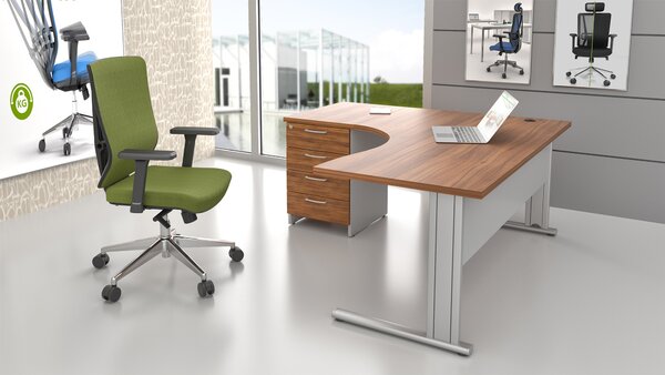 NABYTEK-DESIGNOVY.CZ - Rohové pracovní místo KOMFORT 1.14 – kovová podnož, ořech/šedá – ZEP 1.14 19
