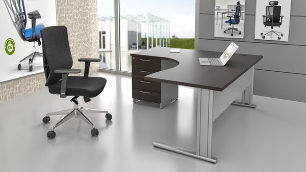 NABYTEK-DESIGNOVY.CZ - Rohové pracovní místo KOMFORT 1.14 – kovová podnož, kaštan/šedá – ZEP 1.14 07