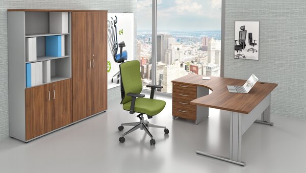 NABYTEK-DESIGNOVY.CZ - Kompletní rohová kancelář pro 1 pracovníka KOMFORT 1.18 – kovová podnož, ořech/šedá – ZEP 1.18 19