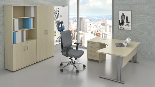 NABYTEK-DESIGNOVY.CZ - Kompletní rohová kancelář pro 1 pracovníka KOMFORT 1.18 – kovová podnož, javor – ZEP 1.18 12
