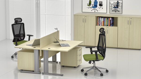 NABYTEK-DESIGNOVY.CZ - Kancelář pro 2 pracovníky KOMFORT – kovové podnože, javor – ZEP 2.6 12
