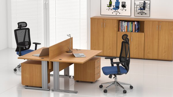 NABYTEK-DESIGNOVY.CZ - Kancelář pro 2 pracovníky KOMFORT – kovové podnože, buk – ZEP 2.6 11