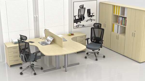 NABYTEK-DESIGNOVY.CZ - Rohová kancelář pro 2 pracovníky KOMFORT – kovové podnože, javor – ZEP 2.12P 12