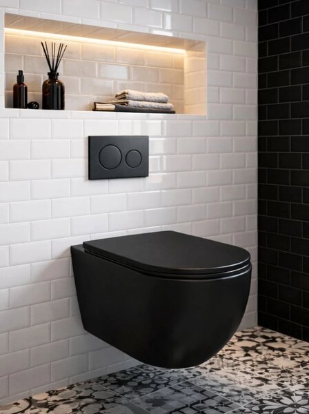 WC SET Geberit DuoFix s WC mísou Caneo, černá + tlačítko Delta 50, černá + izolační deska