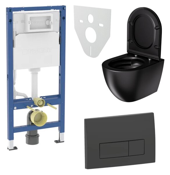 WC SET Geberit DuoFix s WC mísou Caneo, černá + tlačítko Delta 50, černá + izolační deska