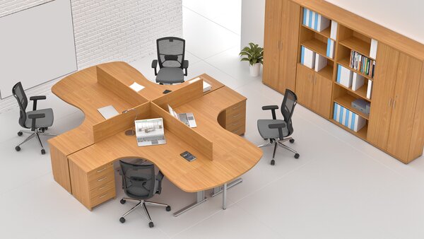 NABYTEK-DESIGNOVY.CZ - Rohová kancelář pro 4 pracovníky KOMFORT – kovové podnože, buk – ZEP 4.12P 11