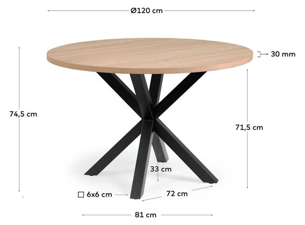 Kulatý jídelní stůl v černo-přírodní barvě ø 120 cm Argo – Kave Home
