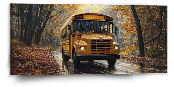 Sablio Obraz Žlutý školní autobus - 110x50 cm