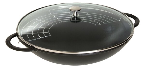 Staub Litinový wok se skleněnou poklicí, 37 cm, černá 1313923