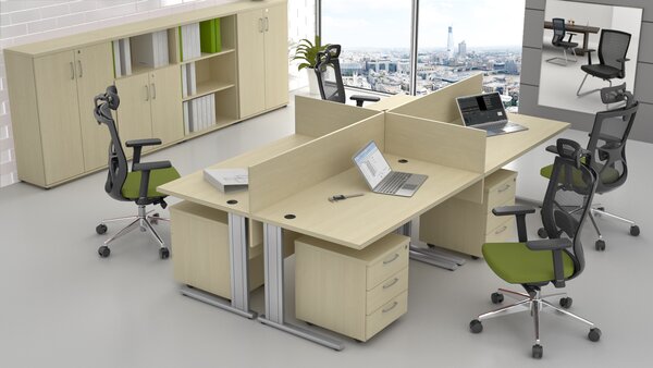 NABYTEK-DESIGNOVY.CZ - Kancelář pro 4 pracovníky KOMFORT – kovové podnože, javor – ZEP 4.6 12