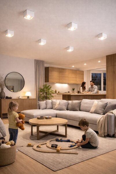 Stropní svítidlo GU10 LED, pohyblivé, 60x100 mm, vysoké bodové světlo, bílé
