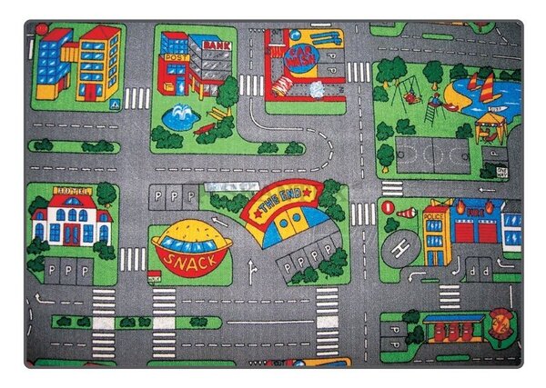 Vesna | Dětský koberec silnice CITY 44414, 140x200 cm, zelenošedý