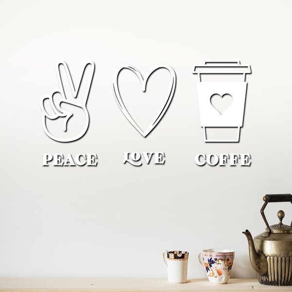 Dřevěná dekorace na zeď Peace | love | coffee | Rozměry (cm): 40x20 | Zvolte barvu dekoru: Javor