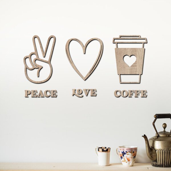 Dřevěná dekorace na zeď Peace | love | coffee | Rozměry (cm): 40x20 | Zvolte barvu dekoru: Javor