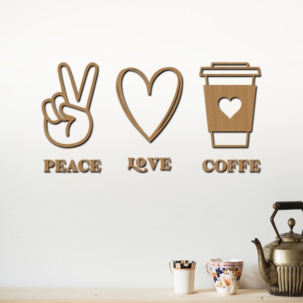 Dřevěná dekorace na zeď Peace | love | coffee | Rozměry (cm): 40x20 | Zvolte barvu dekoru: Javor