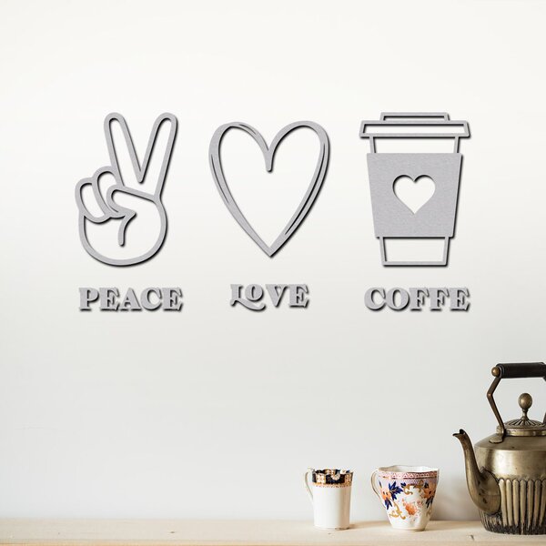 Dřevěná dekorace na zeď Peace | love | coffee | Rozměry (cm): 40x20 | Zvolte barvu dekoru: Javor