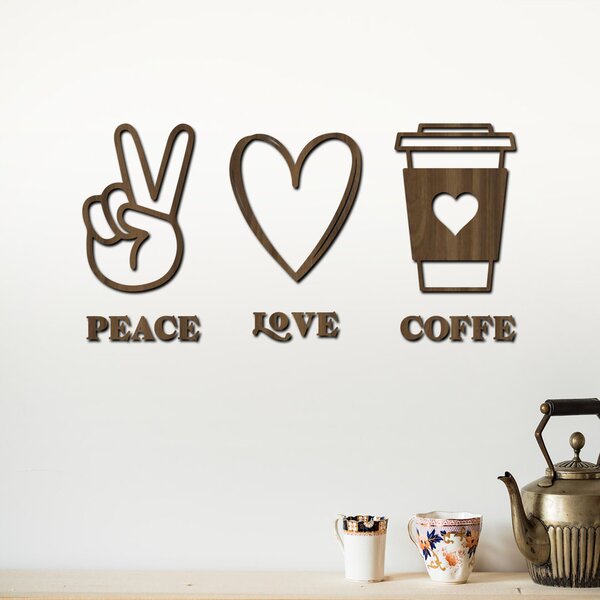 Dřevo života | Dřevěná dekorace na zeď Peace | love | coffee | Rozměry (cm): 40x20 | Barva: Ořech
