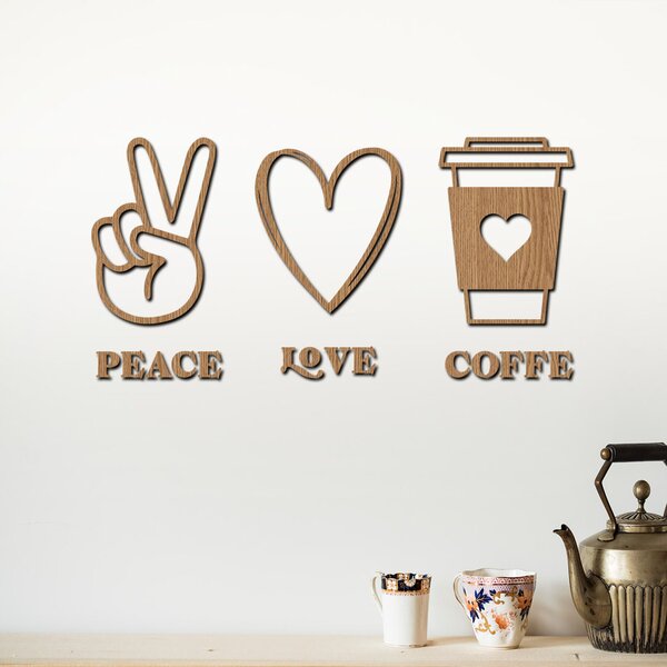 Dřevěná dekorace na zeď Peace | love | coffee | Rozměry (cm): 40x20 | Zvolte barvu dekoru: Javor