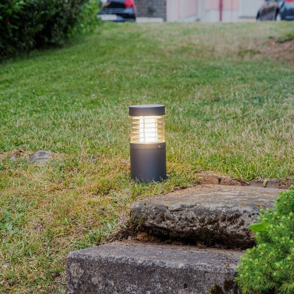 Lucande LED stojací lampa Lucius, 27 cm, antracit, IP54, Černá, Hliník, Moderní