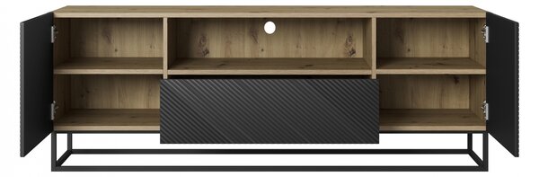 TV stolek Asha 167 cm se zásuvkou a kovovou konstrukcí - artisan / černý mat