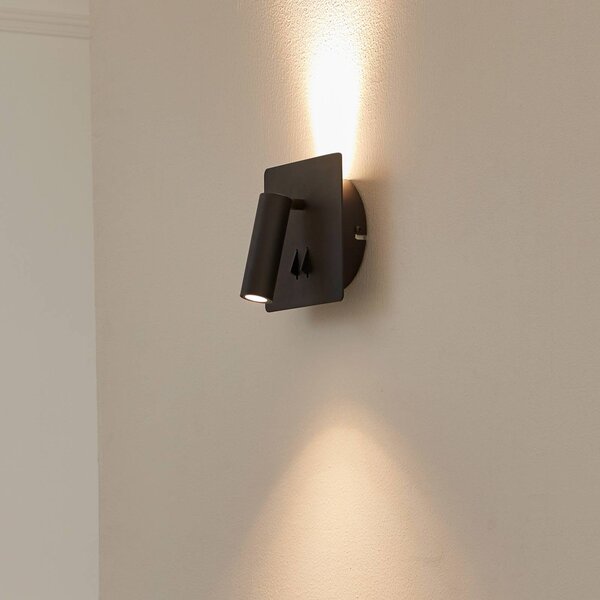 Lucande LED nástěnné svítidlo Magya, černé 2 světla, hranaté, Černá, Obývací pokoj / jídelna, Hliník, Moderní, Nástěnné svítidlo / světlem dolů