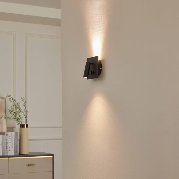 Lucande LED nástěnné svítidlo Magya, černé 2 světla, hranaté, Černá, Obývací pokoj / jídelna, Hliník, Moderní, Nástěnné svítidlo / světlem dolů