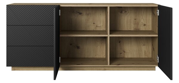 Moderní komoda Asha 167 cm dvoudveřová se zásuvkami - artisan / černý mat