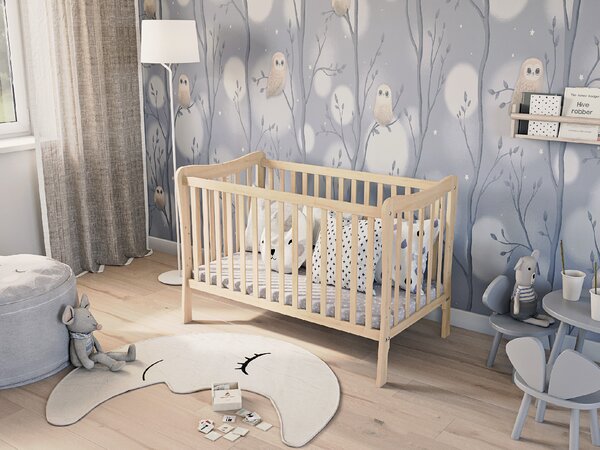 Dřevěná postýlka Sasha s bočnicí 120×60 cm – lakovaná vodním lakem Druh matrace: bez matrace