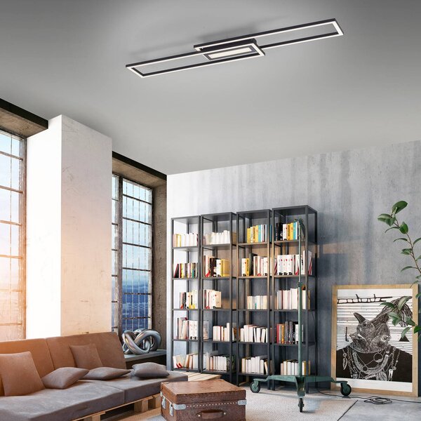 JUST LIGHT. GmbH LED stropní svítidlo Asmin, černé, 95x17,5cm, stmívatelný, Černá, Obývací pokoj / jídelna, Hliník, Moderní, Stropní svítidlo