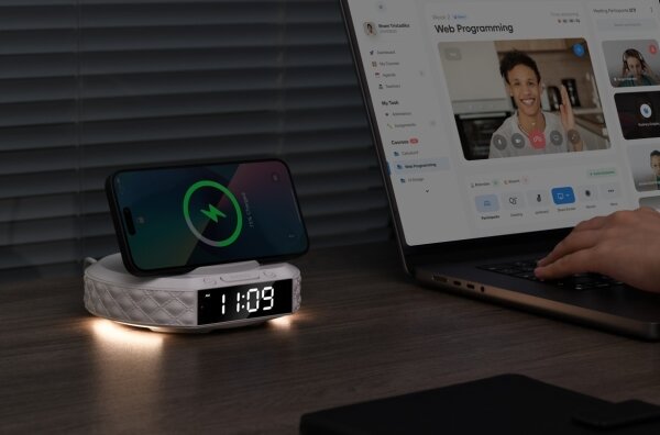 Immax 08983L - Budík s LCD displejem a bezdrátovou Qi nabíječkou 27W/9V bílá