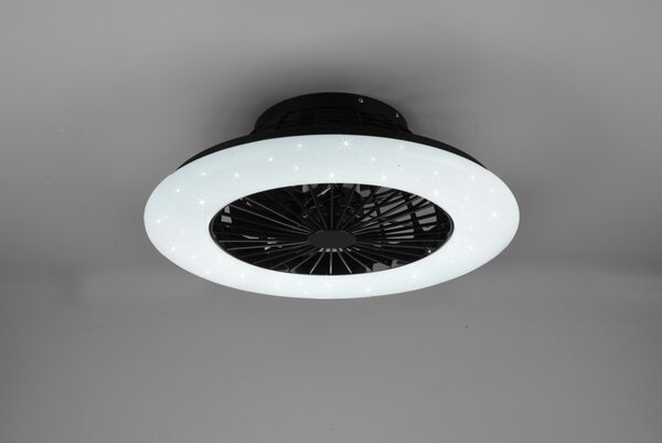 Trio R62522132 LED stropní svítidlo s ventilátorem Stralsund 1x30W | 2200lm | 3000 - 6500K - oddělené vypínače, dálkové ovládání, stmívatelné, 3 rychlosti, časovač, noční režim, hvězdný efekt, černá