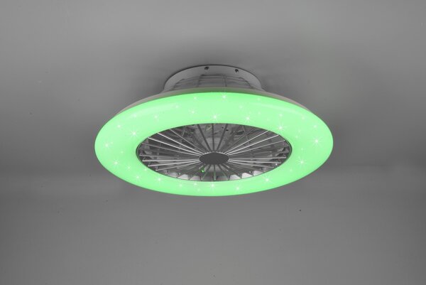 Trio R62522987 LED stropní svítidlo s ventilátorem Stralsund 1x30W+9W | 2200lm | 3000 - 6500K | RGB - oddělené vypínače, dálkové ovládání, stmívatelné, 3 rychlosti, časovač, hvězdný efekt, noční režim, bílá