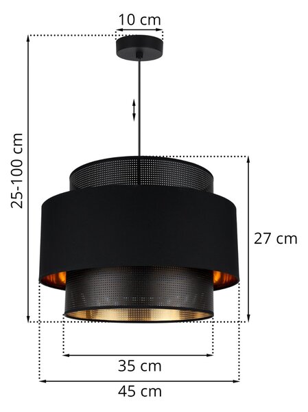 Závěsné svítidlo Asti, 1x PVC/černé textilní stínítko, (fi 45cm), g/c