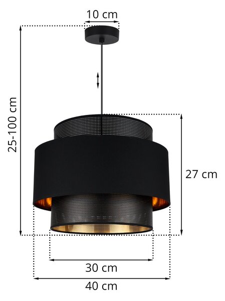 Závěsné svítidlo Asti, 1x PVC/černé textilní stínítko, (fi 40cm), g/c