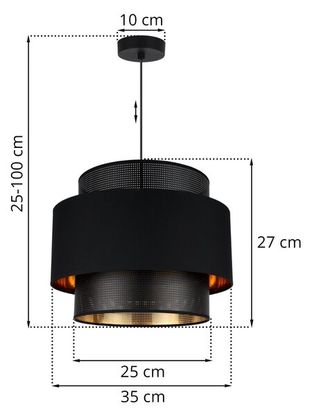 Závěsné svítidlo Asti, 1x PVC/černé textilní stínítko, (fi 35cm), g/c