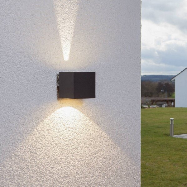 Lucande Venkovní nástěnné svítidlo LED Jarno, antracit, kov, 9 cm, Černá, Hliník, Moderní