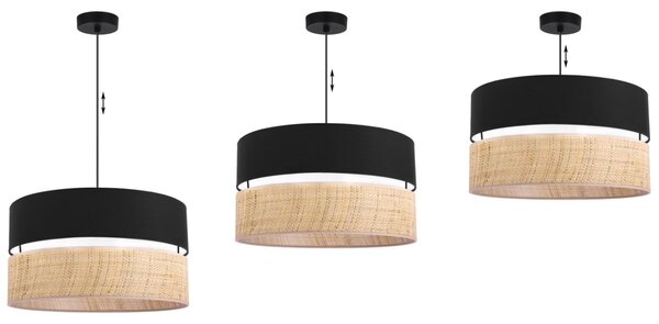 Závěsné svítidlo Rattan, 1x ratanové/černé textilní stínítko, (fi 45cm)