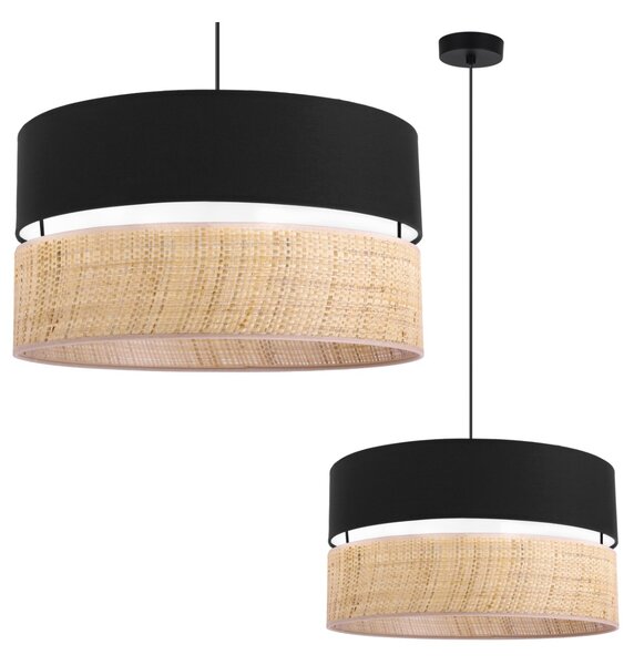 Závěsné svítidlo Rattan, 1x ratanové/černé textilní stínítko, (fi 45cm)